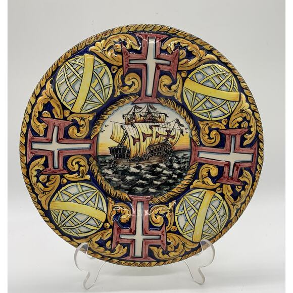 Ceramic Hand Painted Nautical Decorative Plate Sailing Ship Signed 11” Read - Picture 1 of 10